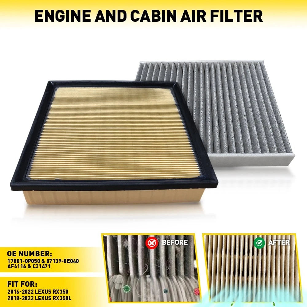 Set of 2 Engine & Cabin Air Filters for Lexus RX350 RX350L (2016–2022)