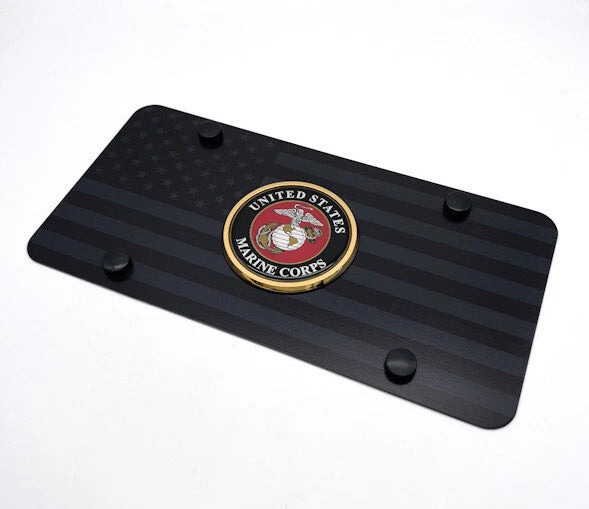License Plate Cover Black American Flag for Marine Corps USMC (2000–2026)