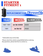 Starter for Kawasaki JS650 Jet Ski 650 SX (1987–1991) with Bendix & Relay