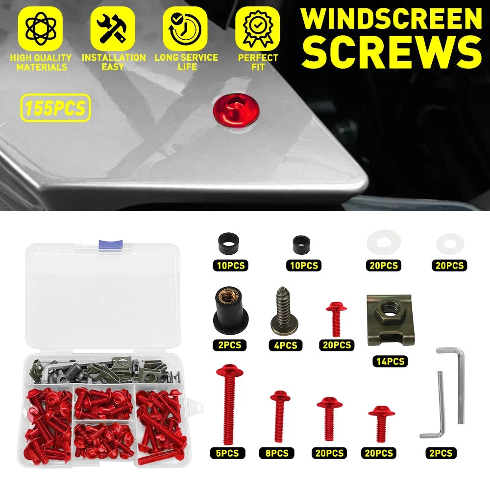 Set of 155 Red Aluminum Fairing Bolts Kit M5 M6 for Suzuki GSXR600/750/1000 (2006–2023)
