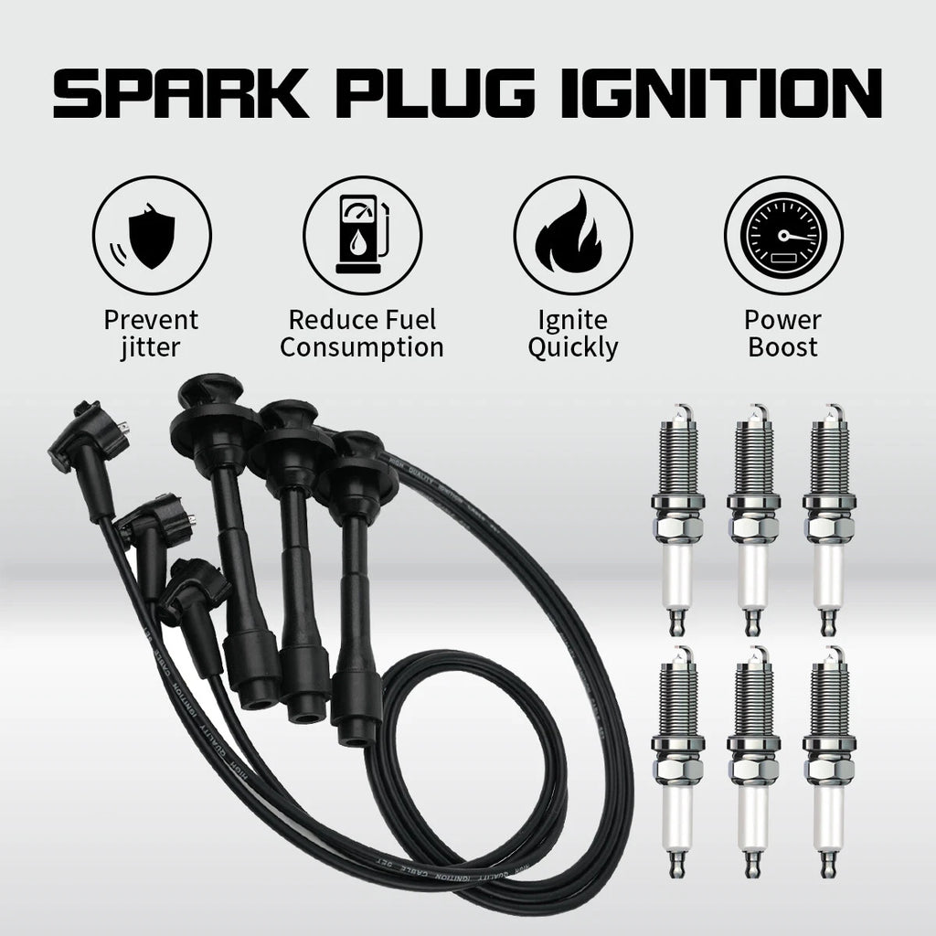 Set of 6 Spark Plugs + 3 Wires for Toyota 4Runner T100 Tundra Tacoma (1995–2004) 671-6185