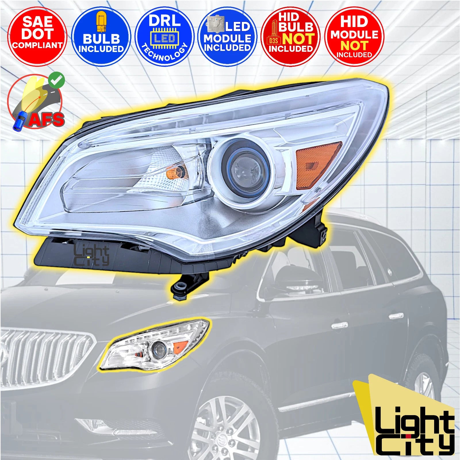 HID Headlight for Buick Enclave (2013–2017) AFS Driver LED DRL LH