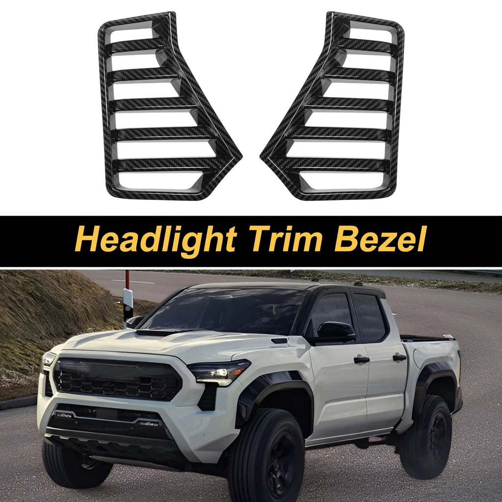 Front Left Right Headlight Trim Bezel for Toyota Tacoma (2024–2026) Carbon Fiber Black