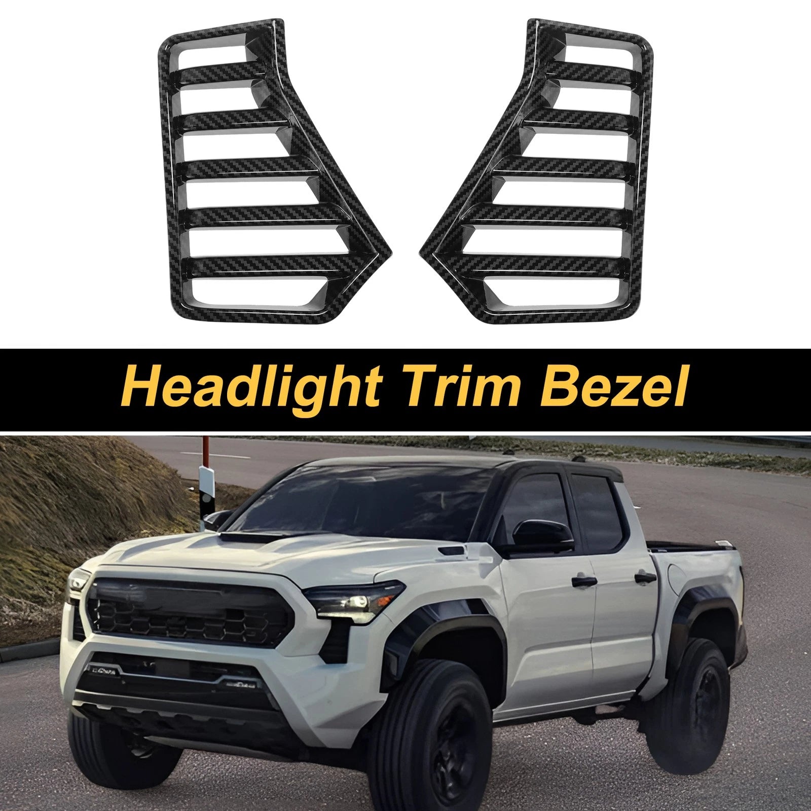 Front Left Right Headlight Trim Bezel for Toyota Tacoma (2024–2026) Carbon Fiber Black