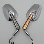 HTTMT Chrome Rear View Mirror with LED Light for Harley Davidson Softail