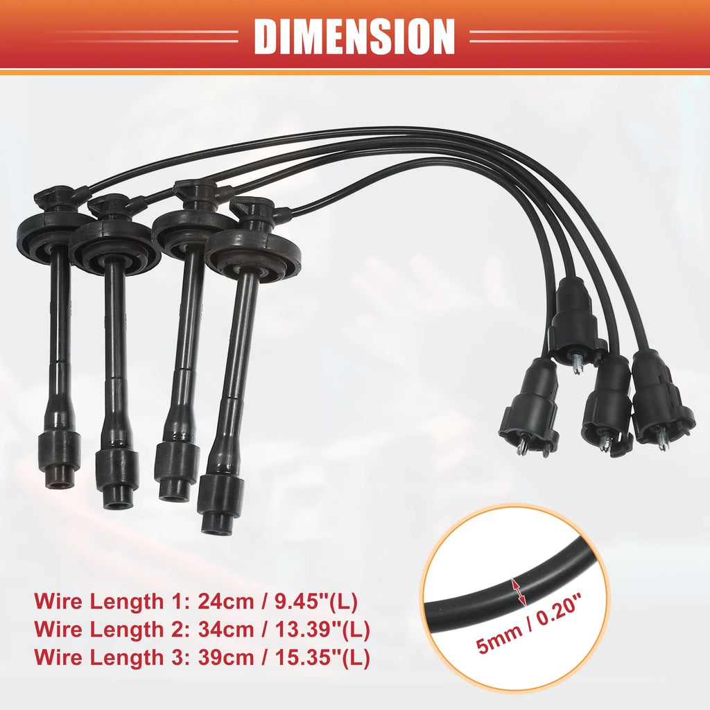 Set of 4 Spark Plug Wire Ignition Coil Cables for Toyota Corolla, Chevrolet Prizm 