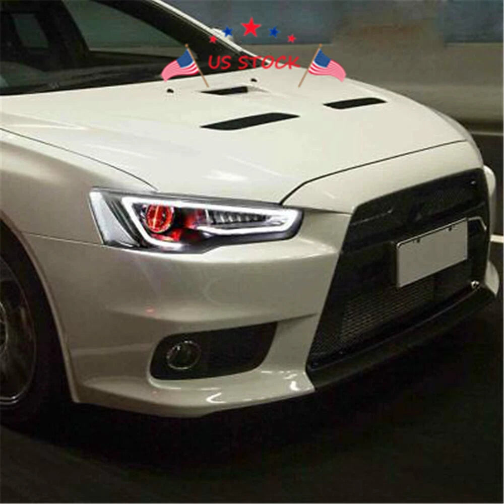 2X LED Headlights for Mitsubishi Lancer & EVO X (2008–2017) Red Eye DRL