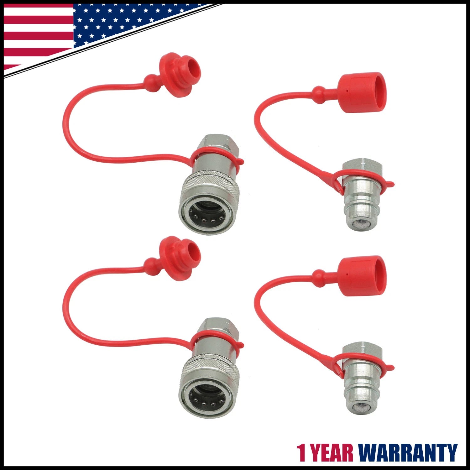 Set of 2 Hydraulic Quick Connect Couplers for Ag Equipment (Pioneer Style)