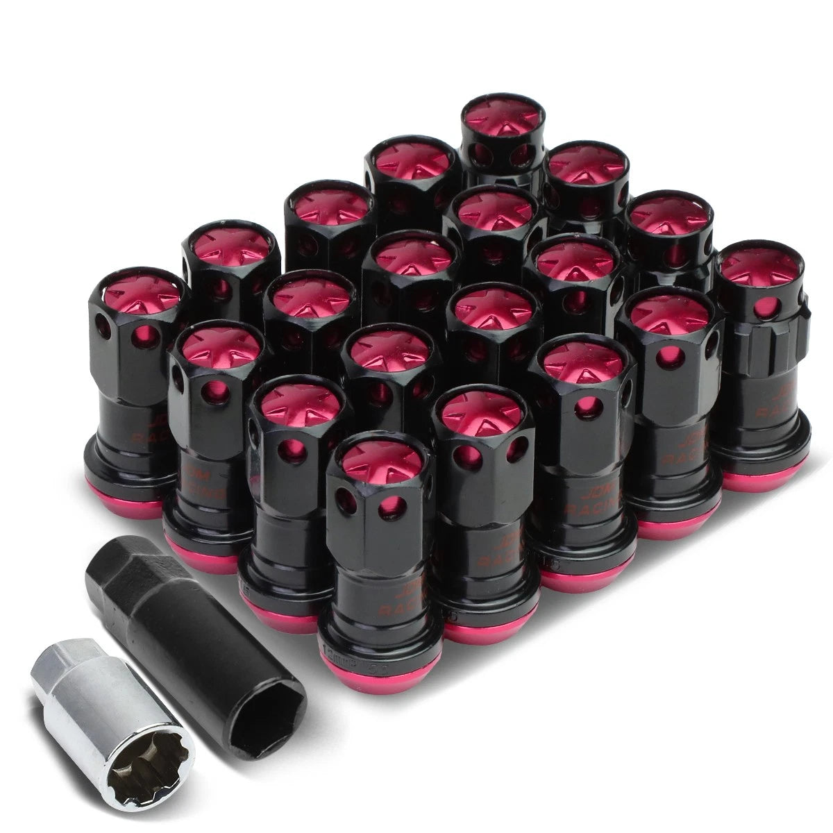20Pcs Pink Aluminum M12x1.5 Close-End Rim Lug & Lock Nuts for Universal