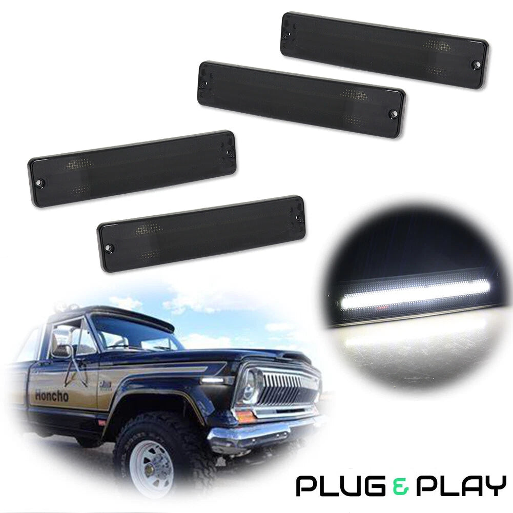 Set of 4 Smoked Black Lens LED Front & Rear Side Marker Lights for Jeep J Series