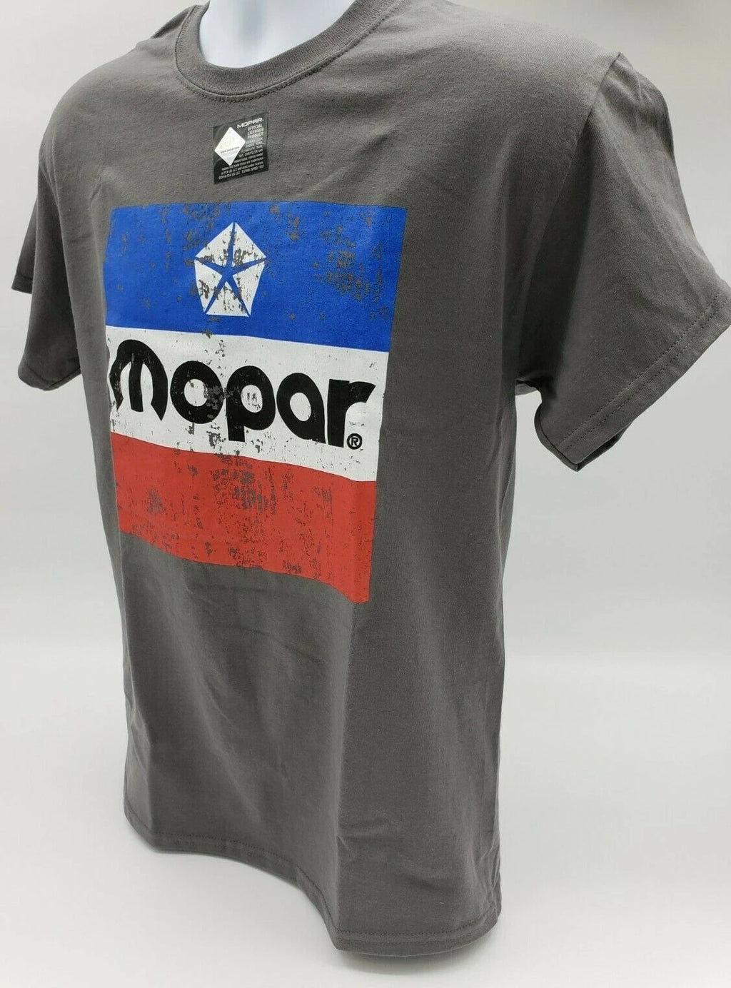 Gray T-Shirt Large Red White Blue 1972 Mopar Emblem Logo Front