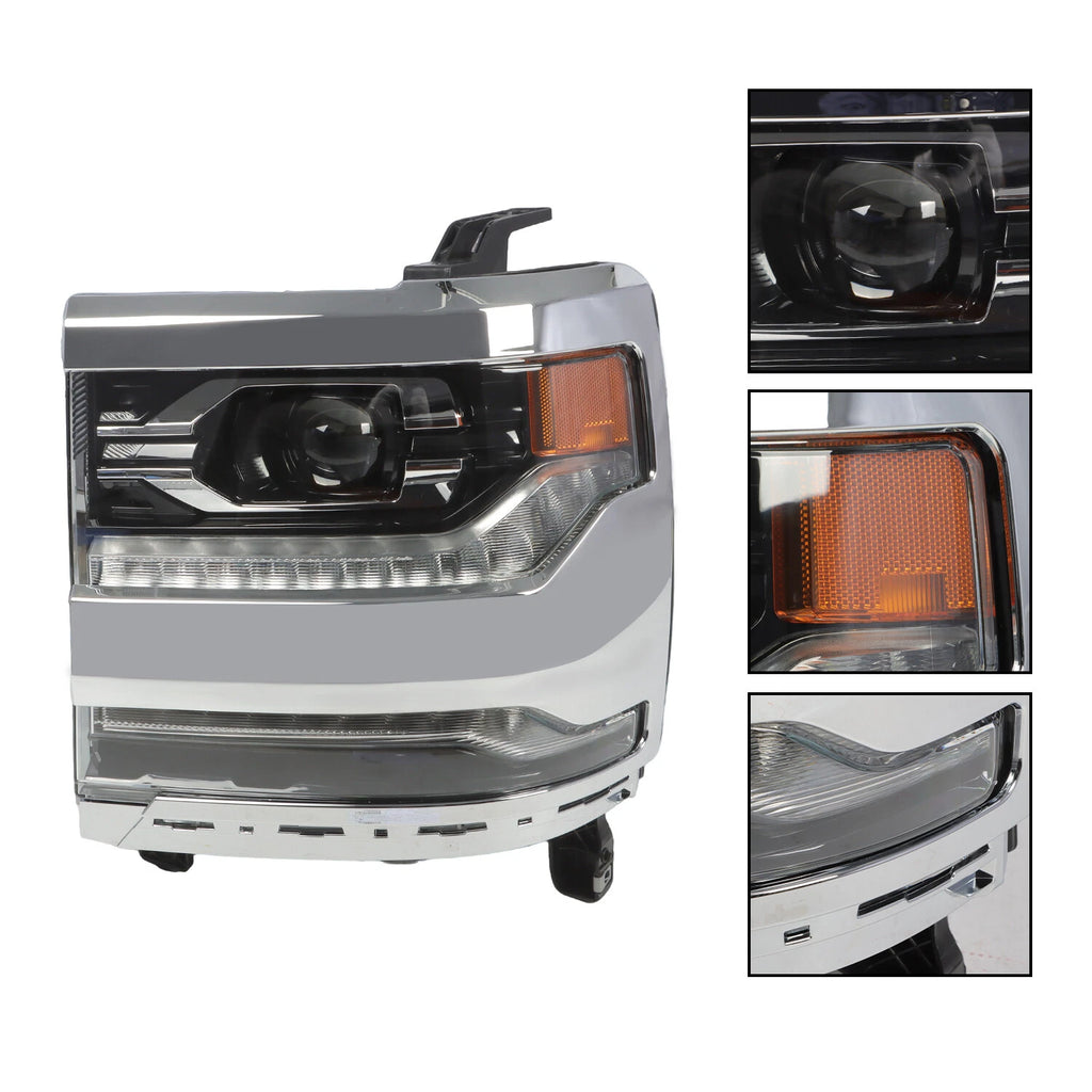 Full LED Headlight for Chevy Silverado 1500 (2016–2018) Left Side, Chrome Bezel