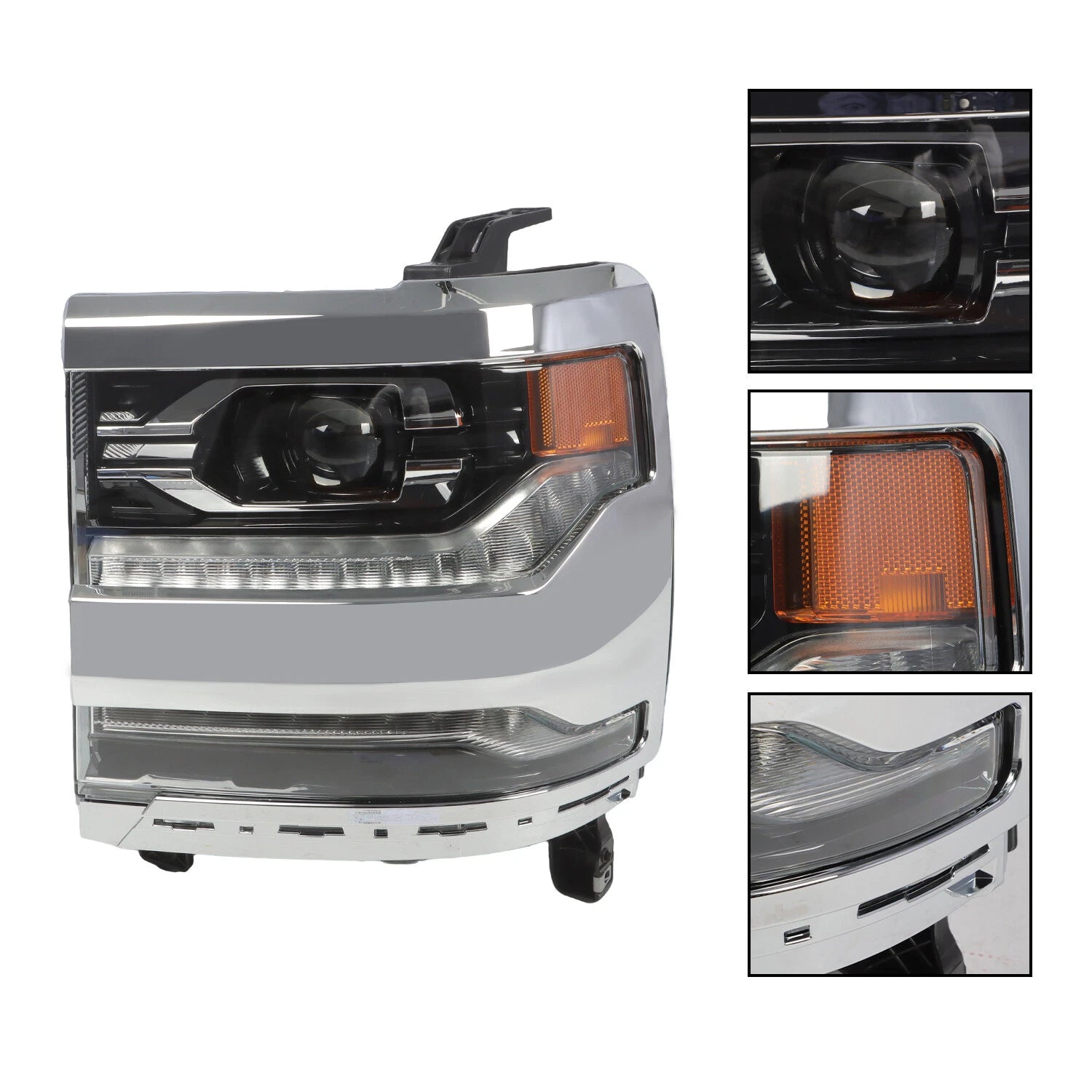 Full LED Headlight for Chevy Silverado 1500 (2016–2018) Left Side, Chrome Bezel