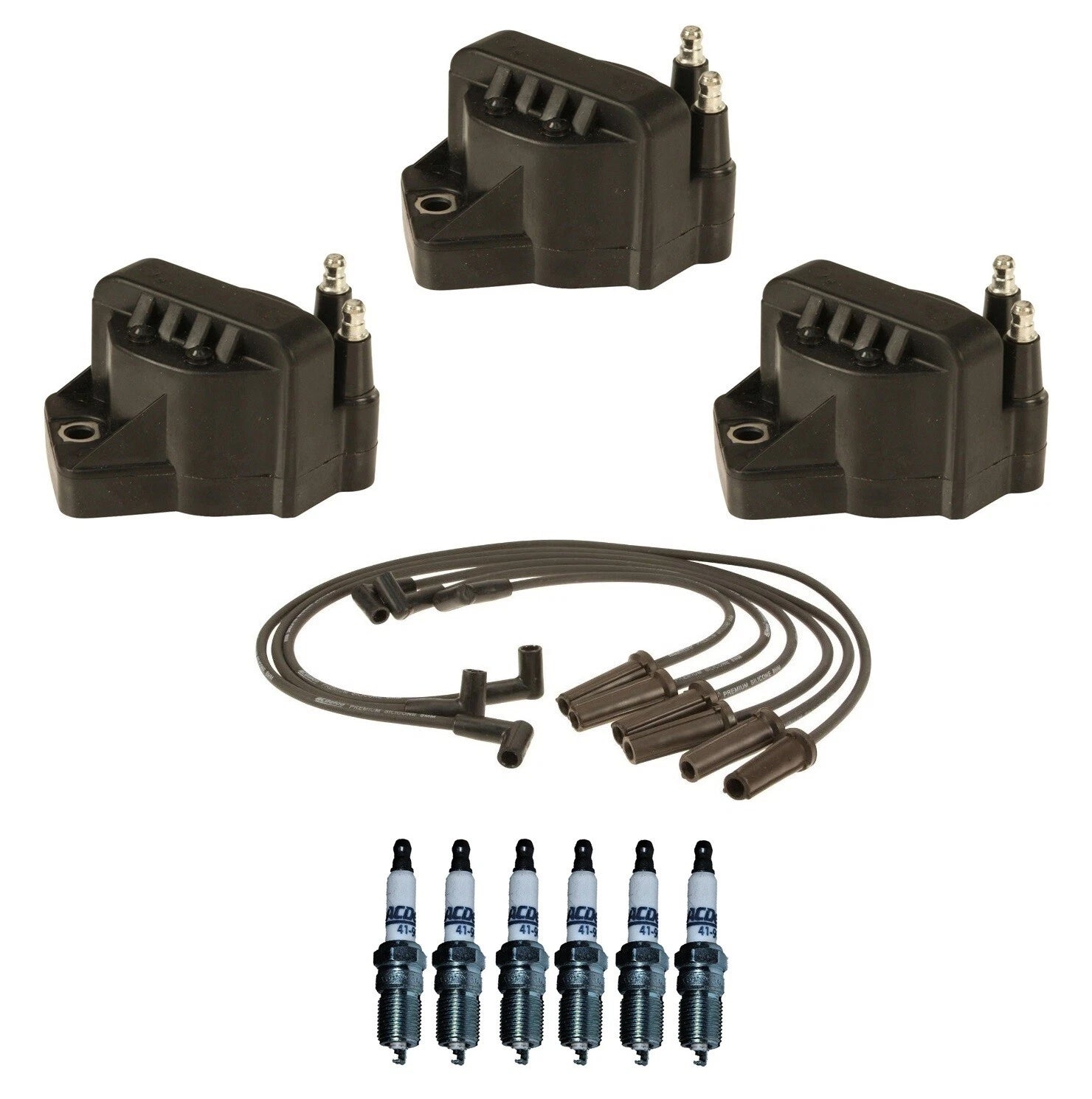 Ignition Wires & Coils Set of 3 with 6 Spark Plugs for Chevy Oldsmobile Buick (3.8L)