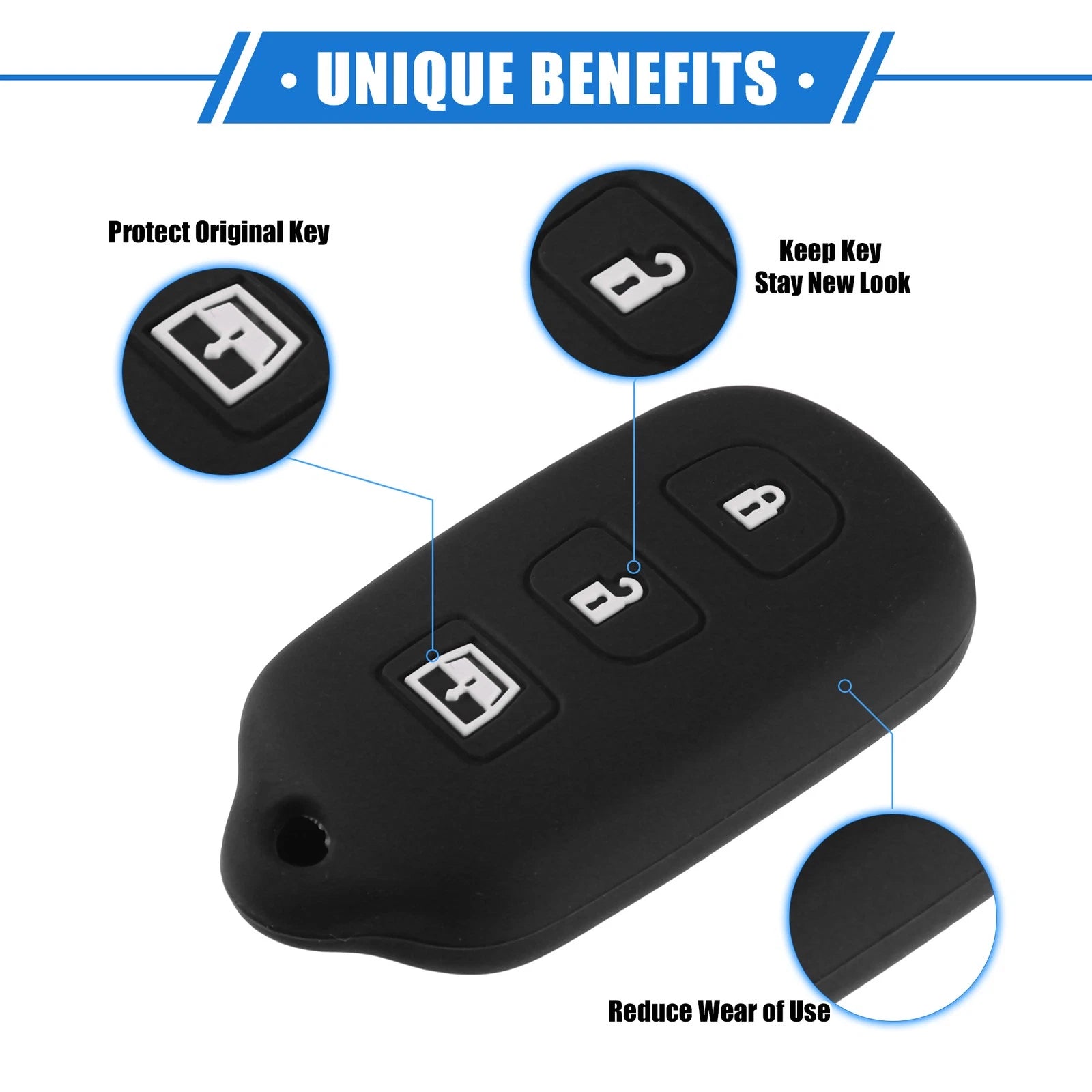 2X Remote Key Fob Case for Toyota 4Runner Sequoia (2003–2023) 4 Button Silicone Black