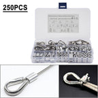 250Pcs Thimble & 6 Size Crimping Loop Sleeves for Wire Rope Cable