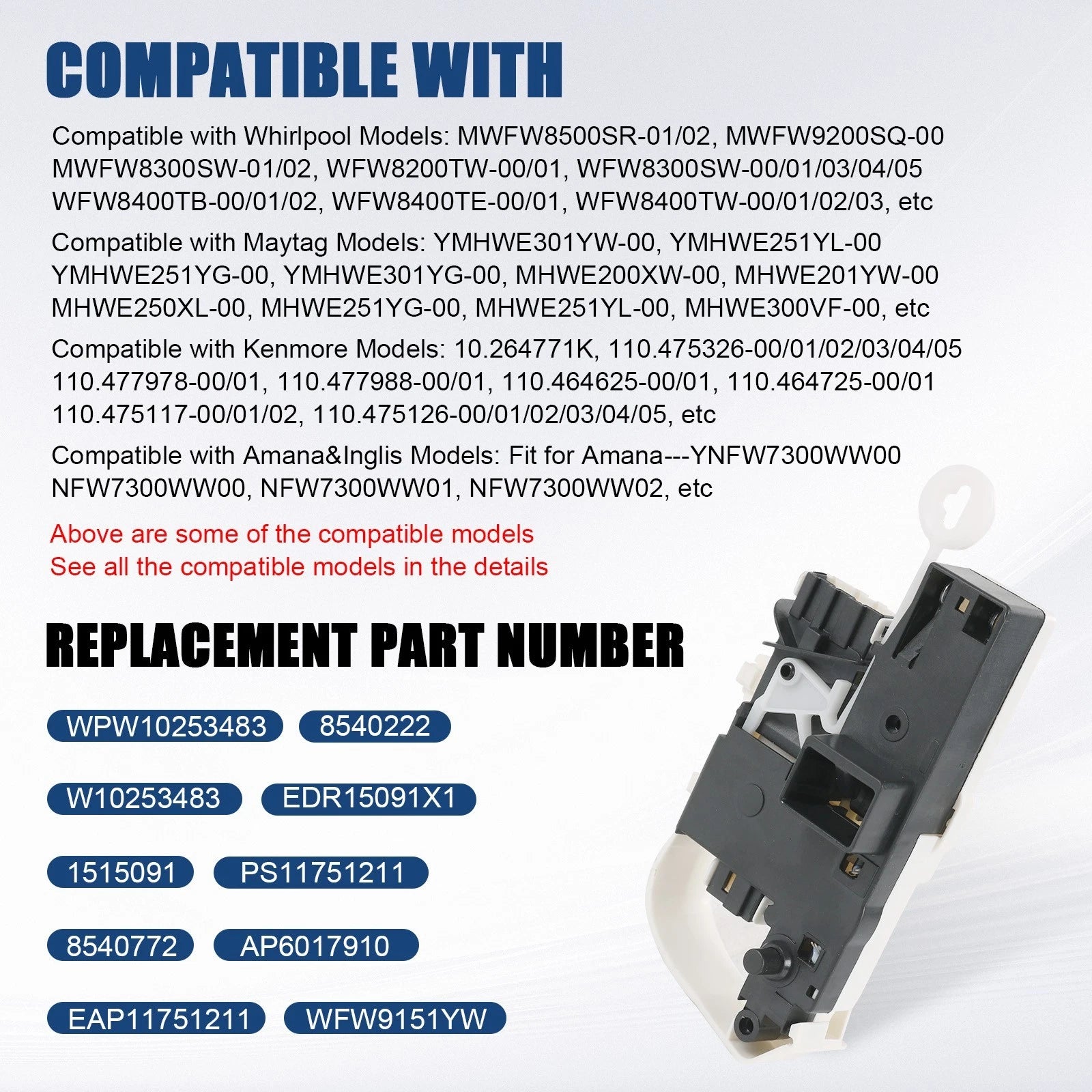 Door Latch Assembly for Whirlpool Front Load Washer