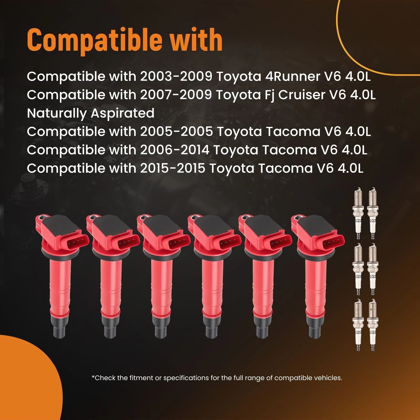 Set of 6 Ignition Coils & Iridium Spark Plugs for Toyota 4Runner Tacoma (2003–2023)