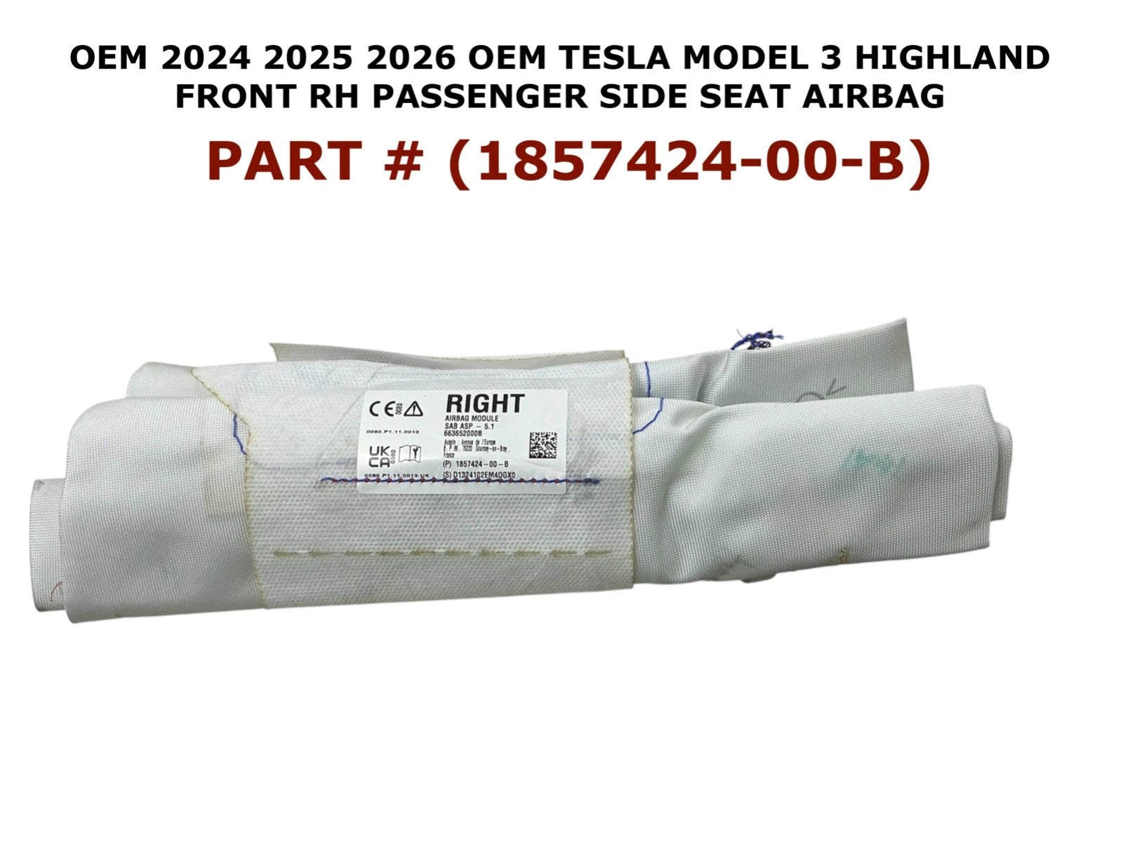 Right Side Seat Airbag for Tesla Model 3 (2024–2026) 1857424-00-B