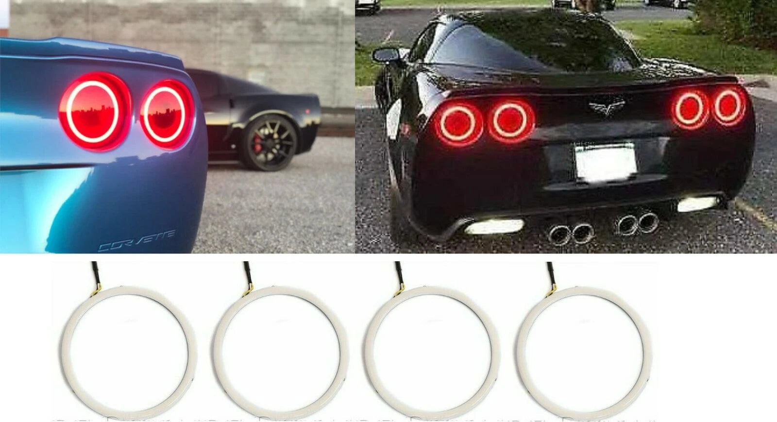 Red LED Tail Light Halo Inserts Set of 4 for Chevrolet Corvette (2006–2013)