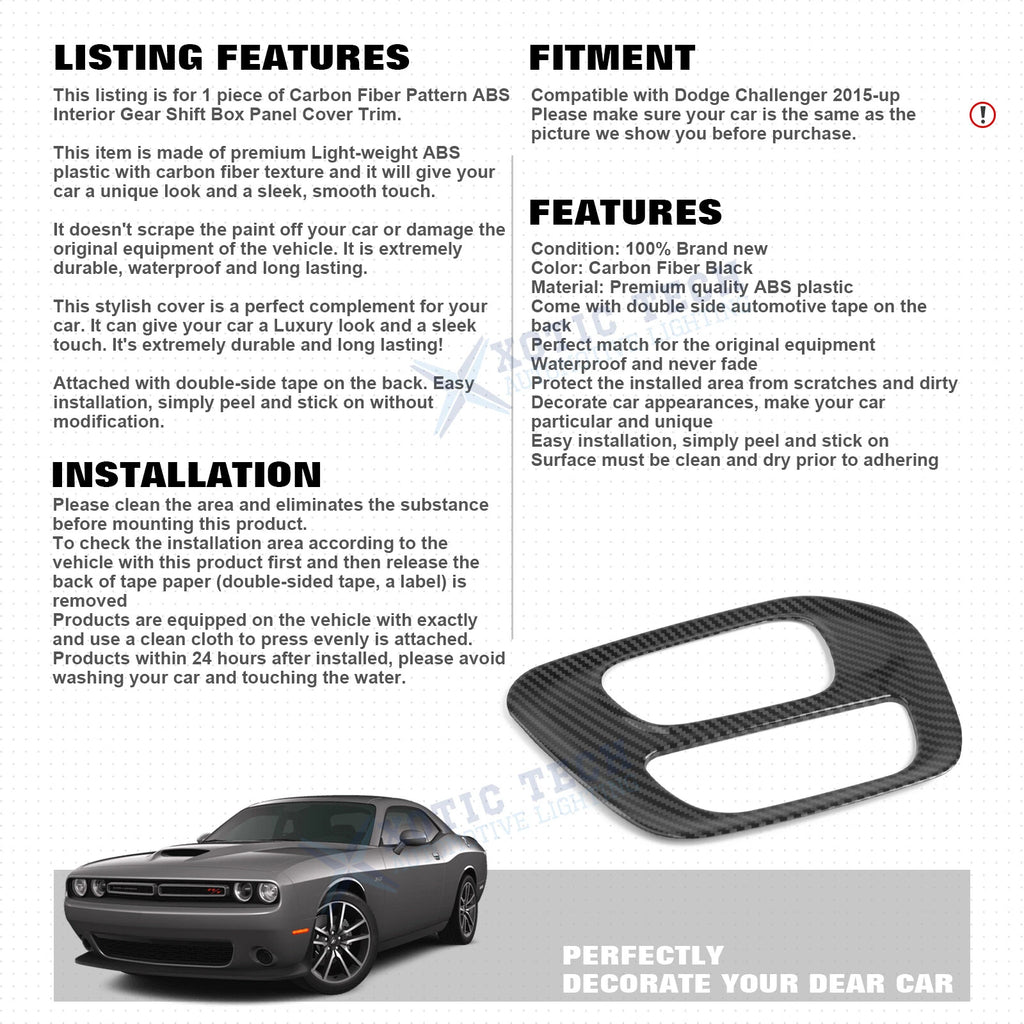 Carbon Fiber Style Gear Shift Media Frame Cover for Dodge Challenger (2015-2026)