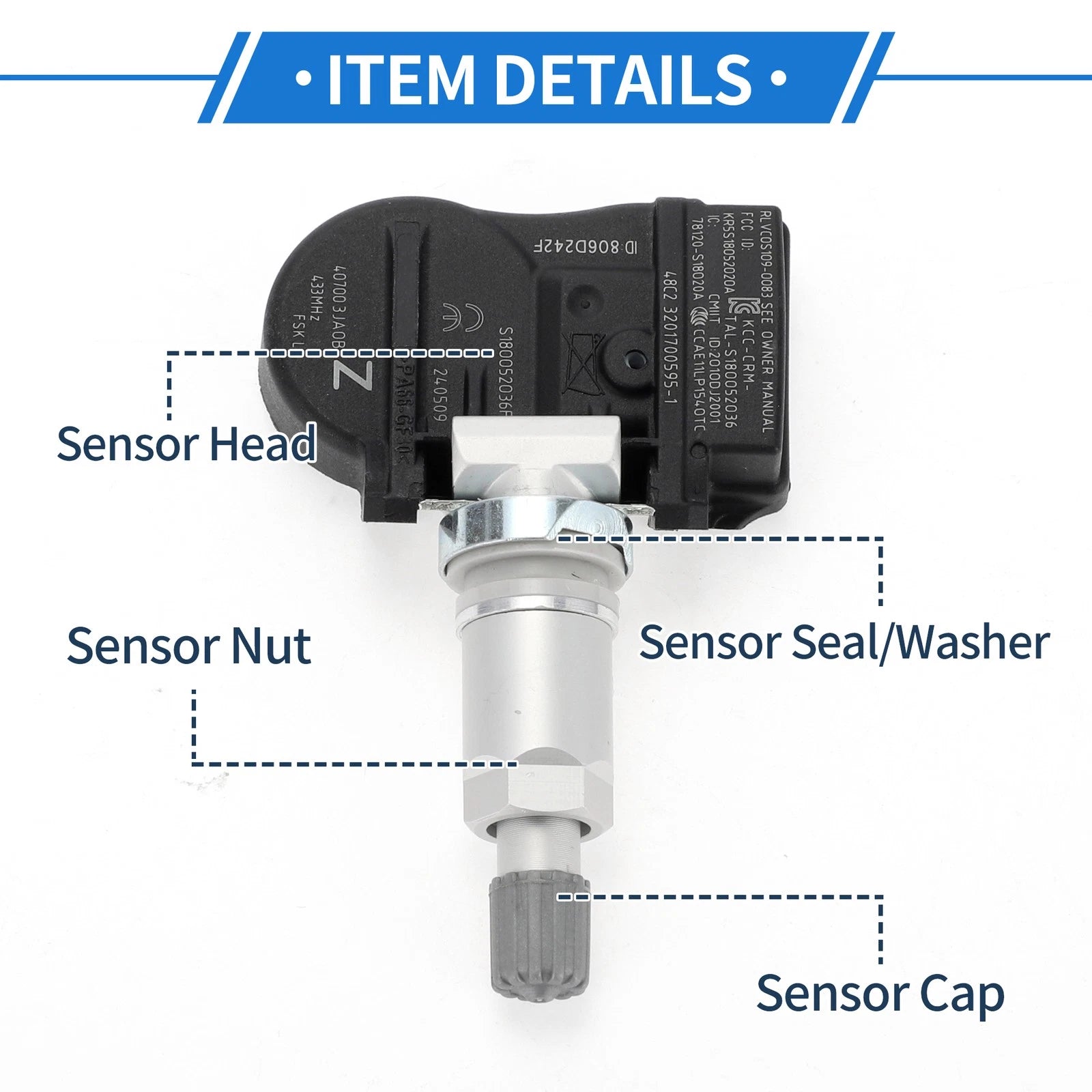 Tire Pressure Sensor for Nissan Pathfinder (2013–2018) 407003JA0B 433MHz