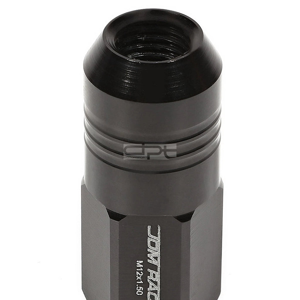 20 PCS Closed End M12x1.5 50mm Tall Black Aluminum Lug Nuts + Adapter