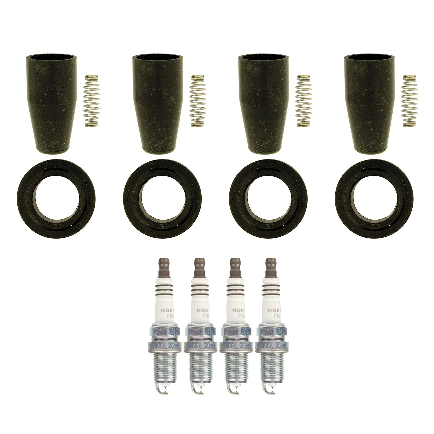 Set of 4 NGK Ruthenium HX Spark Plugs & Coil Boots for Chevrolet Aveo5 Cruze (2004–2019)