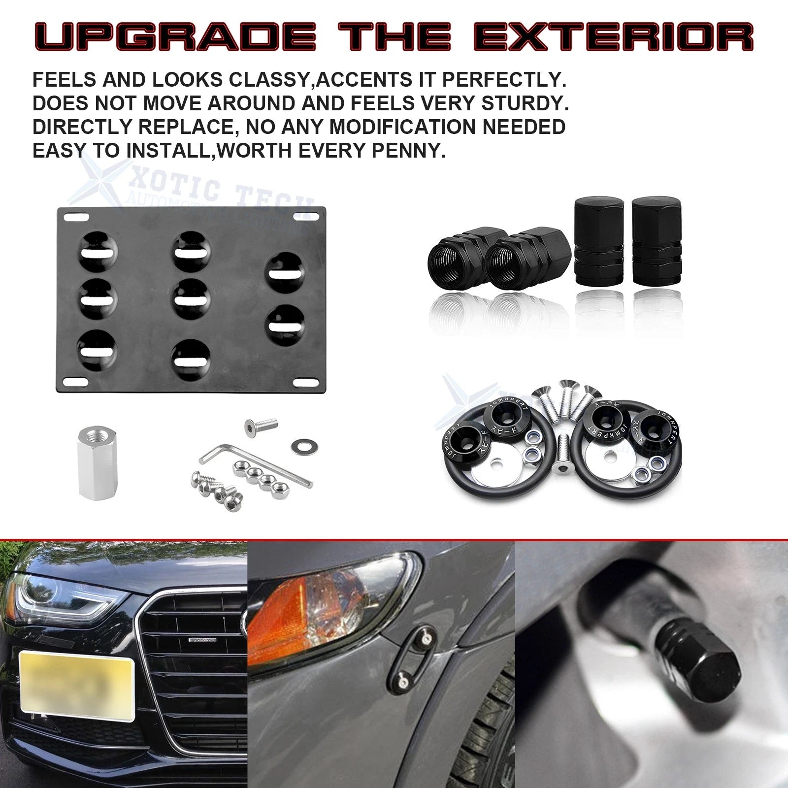 Tow Hook, License Plate and Air Valve Cap Kit for Audi TT MK2 (2000-2006)