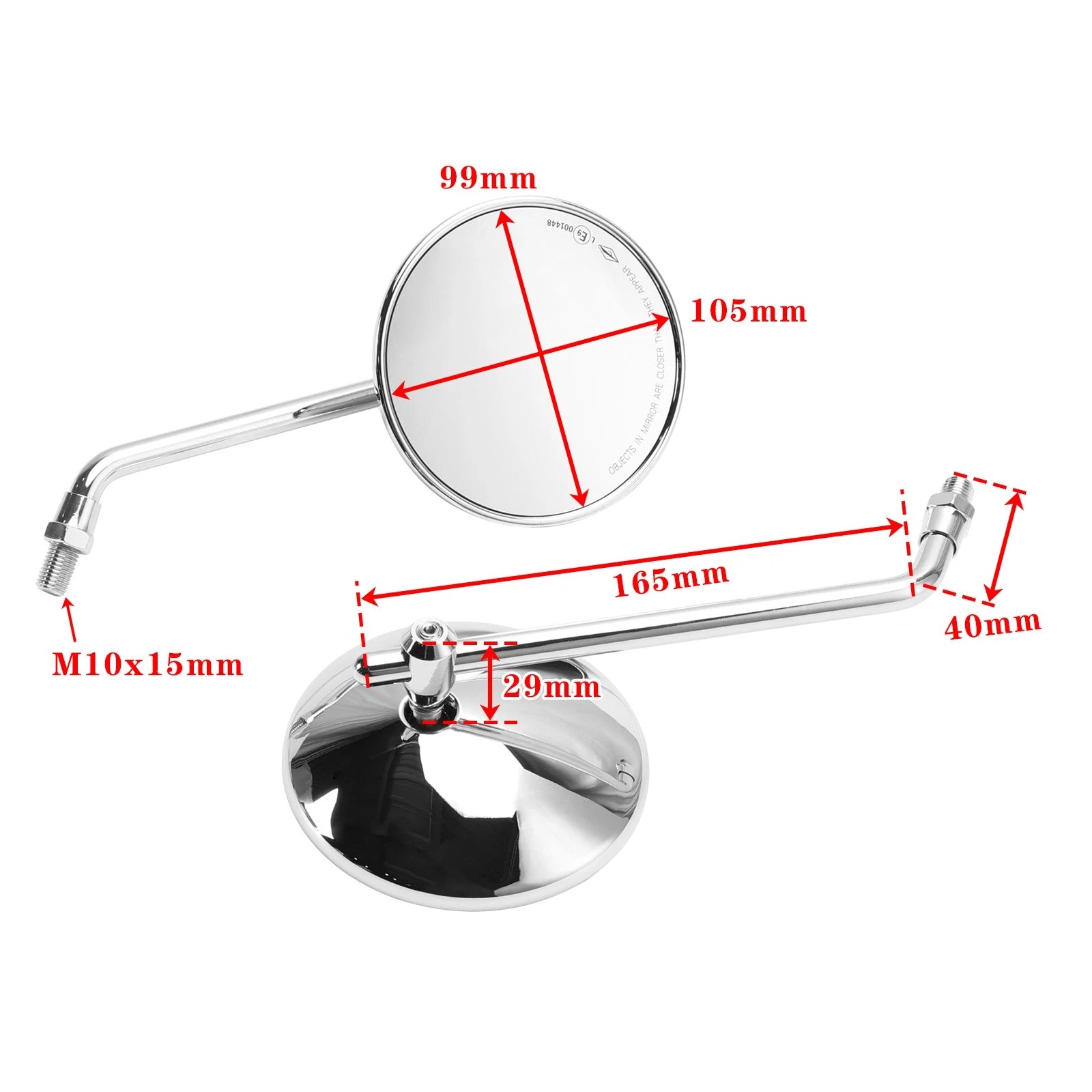 4" Round Chrome Classic Small Mirror for Japanese Bikes (E-Mark M10)