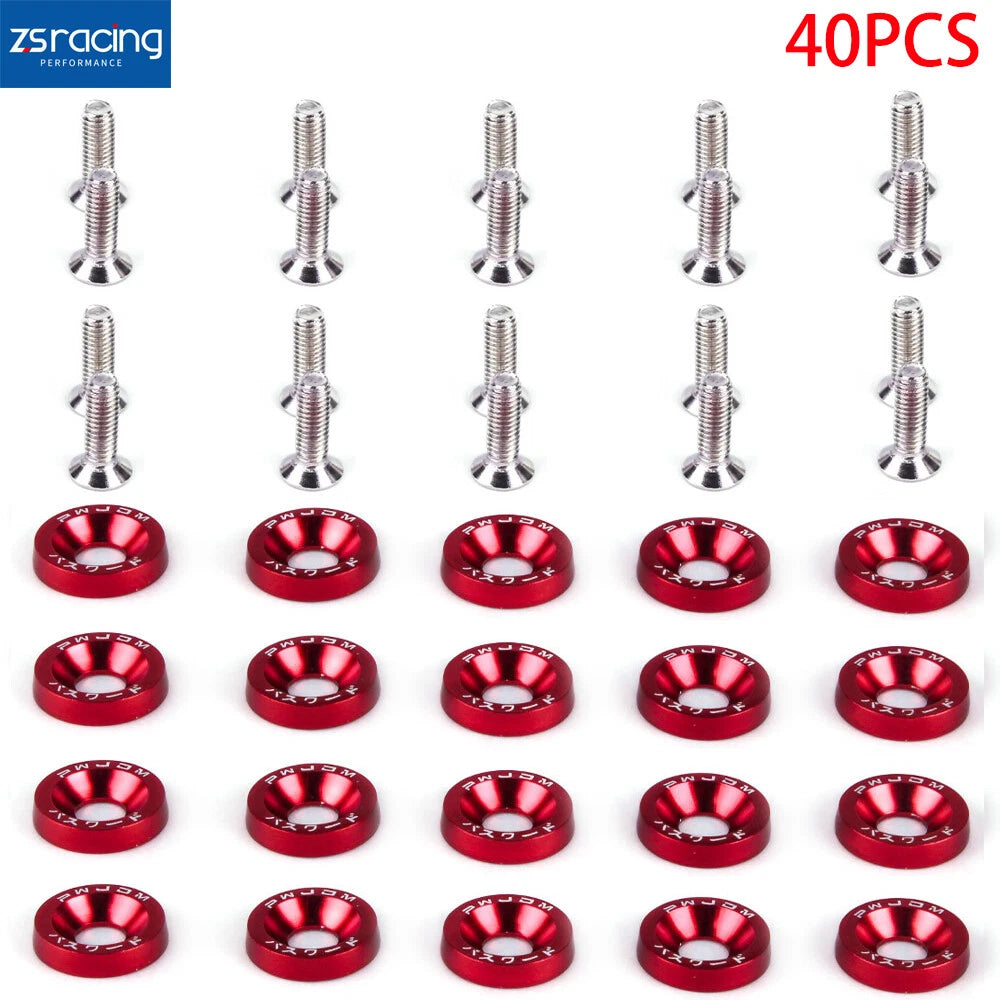 40PCS Red Billet Aluminum Fender Bumper Washer Bolt Kit for JDM Vehicles