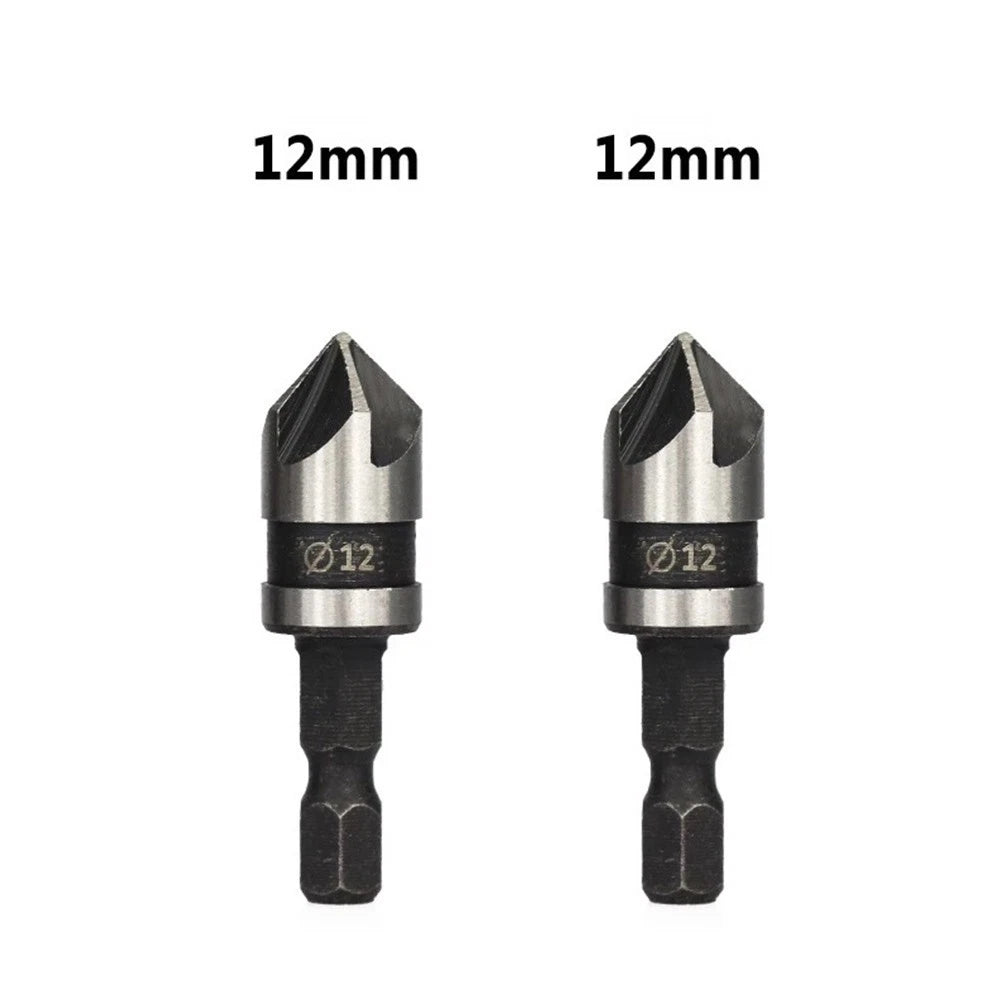 Chamfer Bit Set of 2 for Wood and Metal (12mm, 16mm, 19mm) 5 Flute