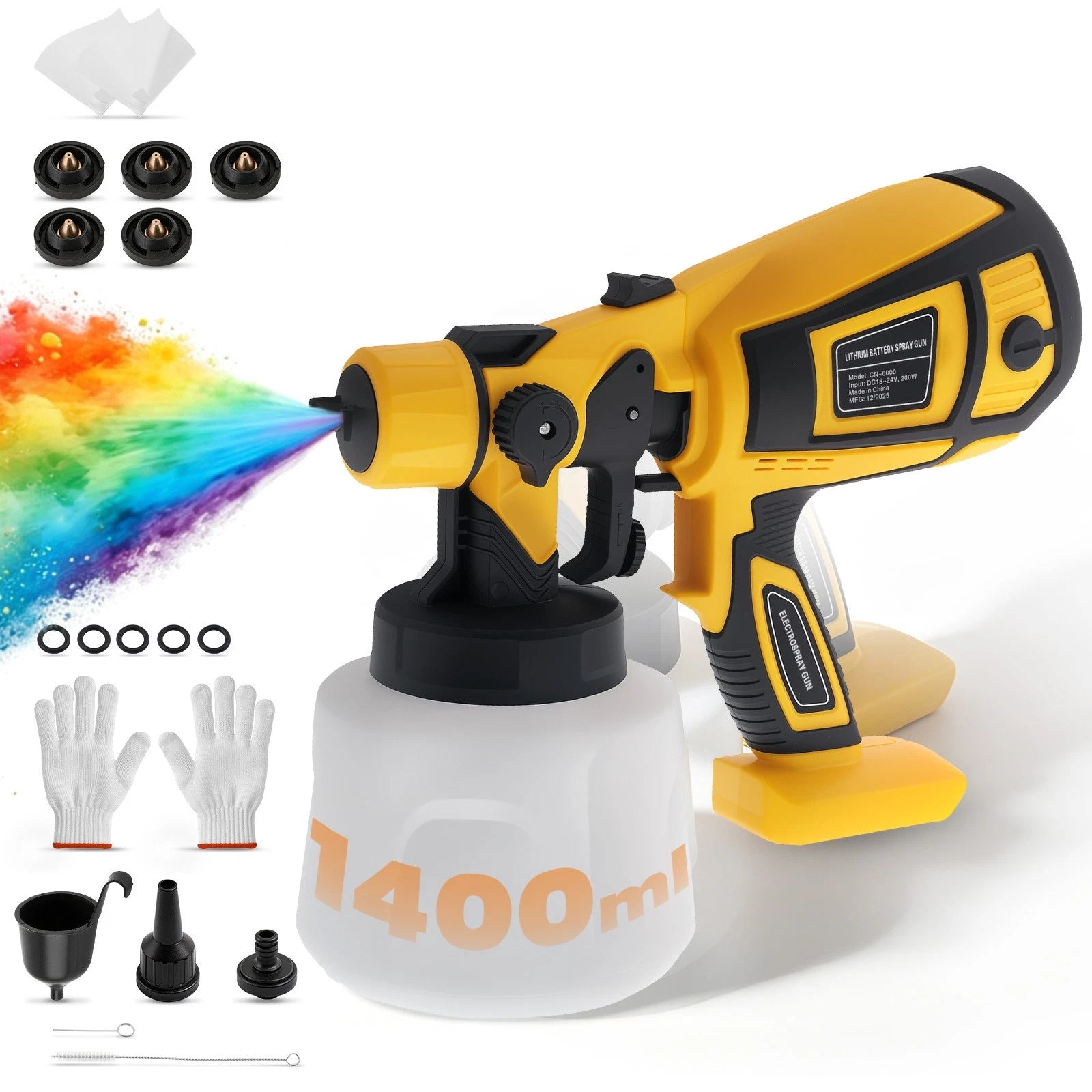 200W Electric HVLP Paint Sprayer Gun 18000RPM 5 Nozzles FOR Dewalt 20V Battery
