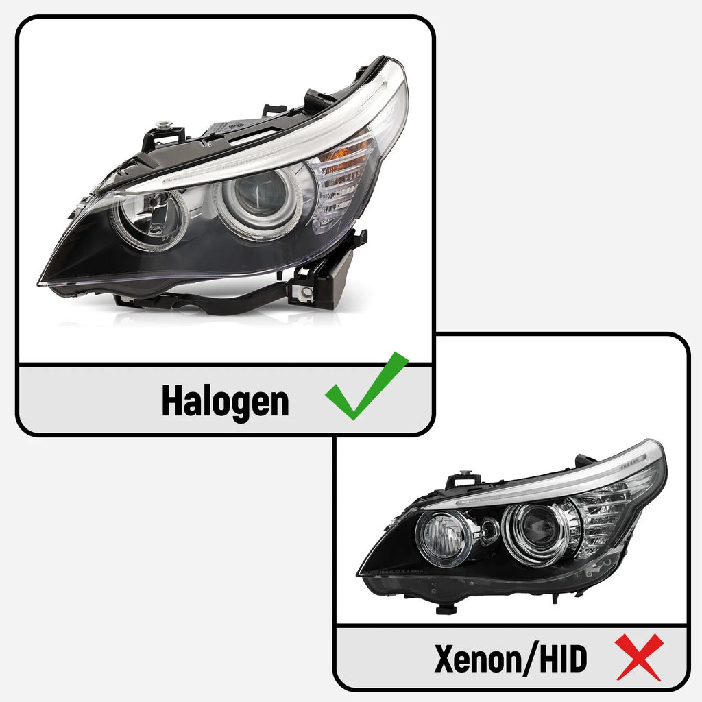 Headlight Halogen Pair for BMW 5-Series E60 E61 (2004–2010) W/Bulbs
