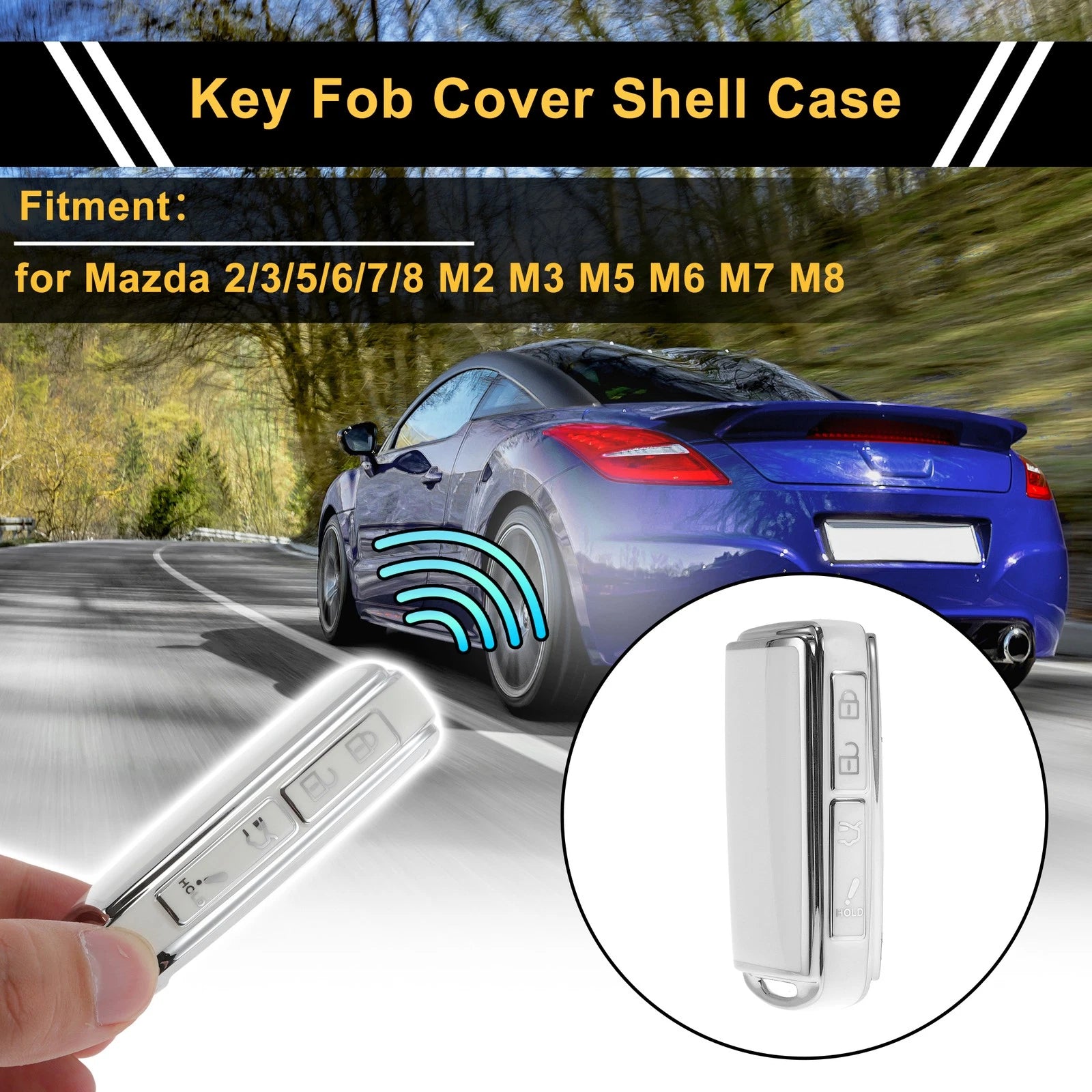 TPU Silicone Car Key Case for Mazda 2/3/5/6 (4 Buttons) - White/Silver Edge