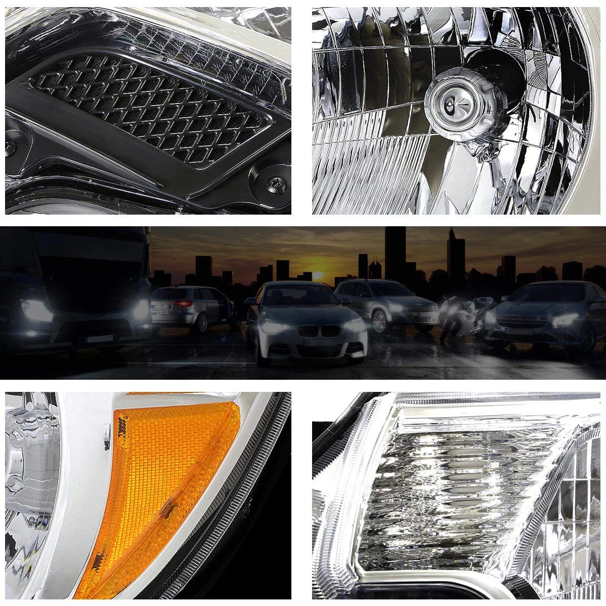 LED Headlight Lamp for Dodge Ram 1500-3500 (1994–2002) Chrome Housing Amber Corner