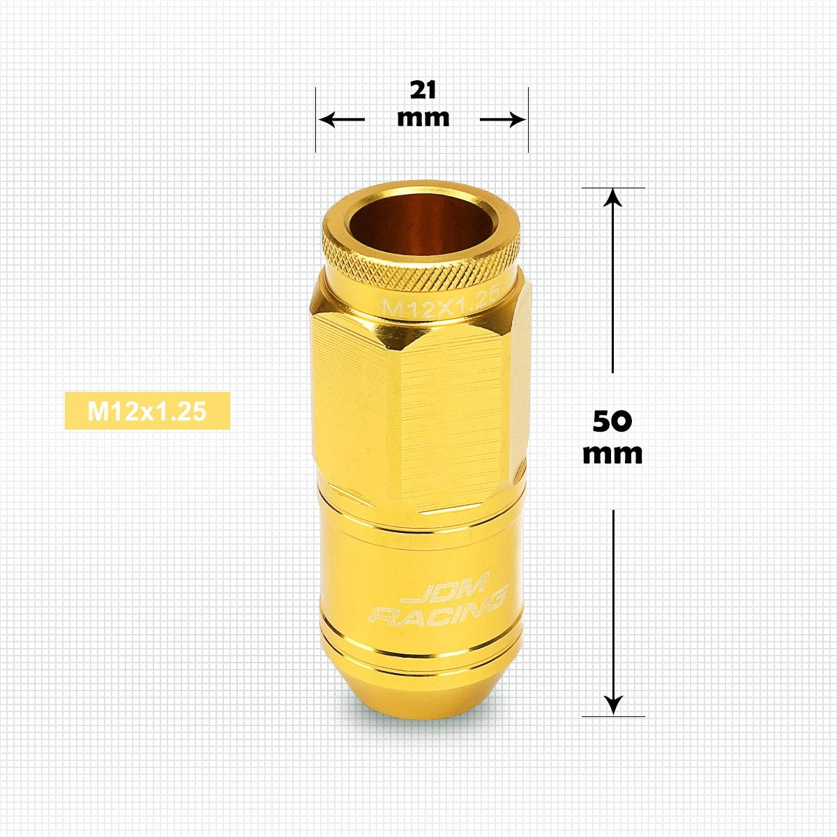20Pc M12X1.25 Gold JDM Open End Cone Wheel Lug Nuts + Spline Locks + Key