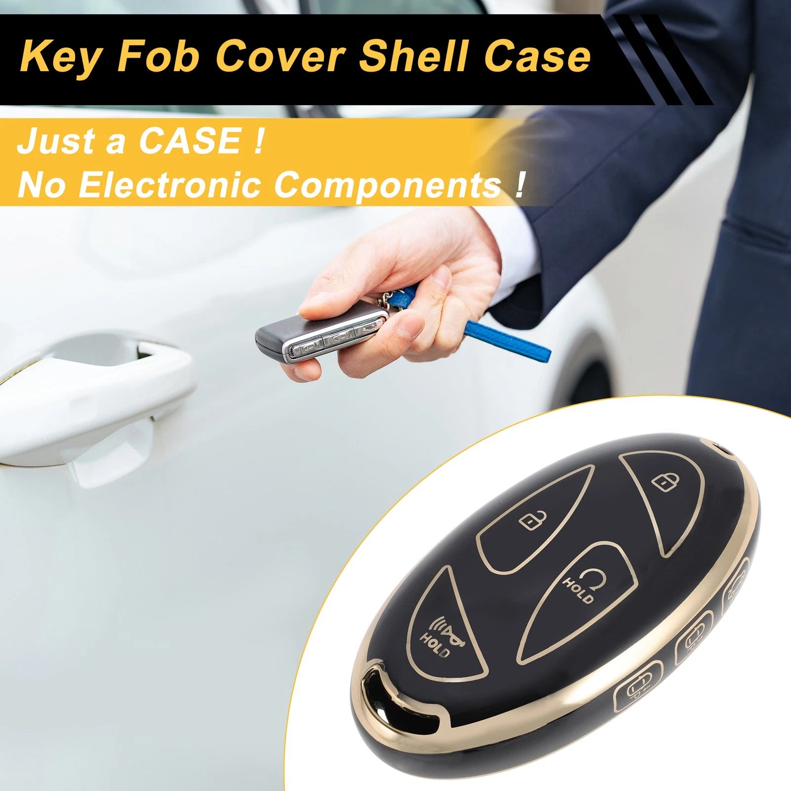 Black Gold Tone Key Case for Hyundai Tucson NX4 Kona SX2 EV Ioniq-7