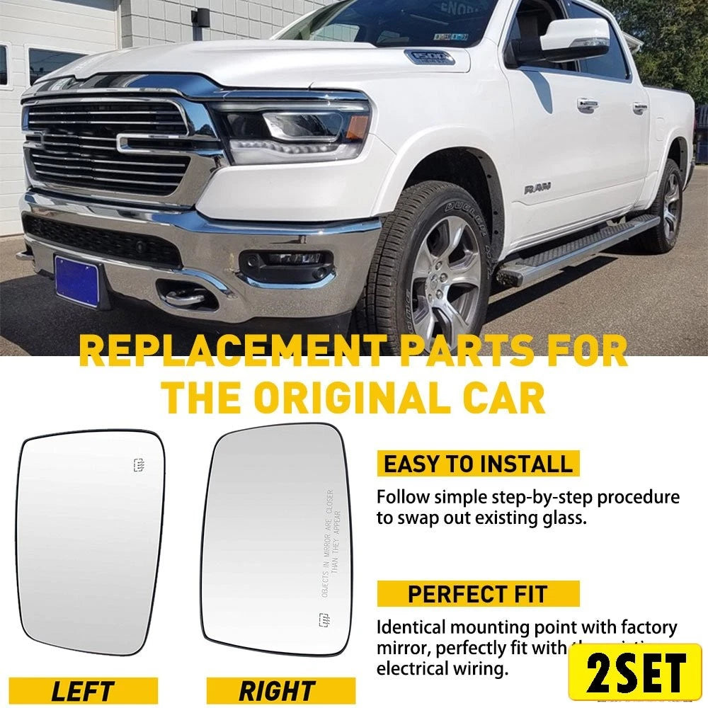 Set of 2 Mirror Glass for Ram 2500 1500 (2010–2022) Left Right Heated