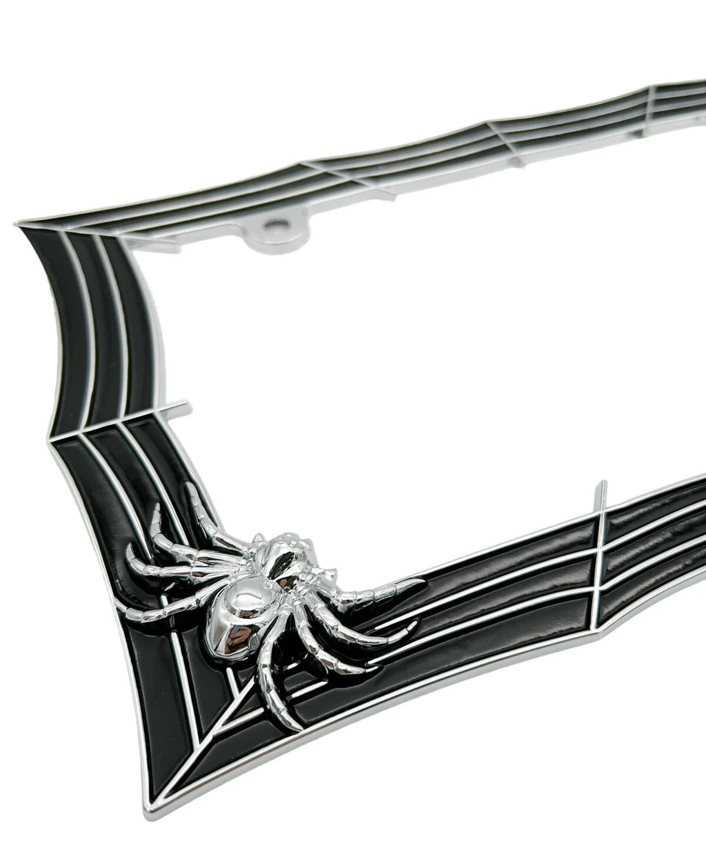 Spider Web License Plate Frame Black Chrome for Cars and Trucks (Universal)