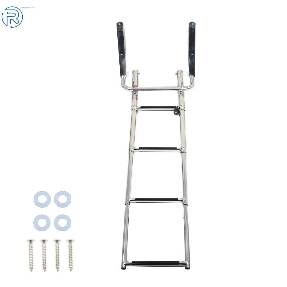 Set of 4 Stainless Steel Telescoping Boat Ladders with Pedal Hand Railing
