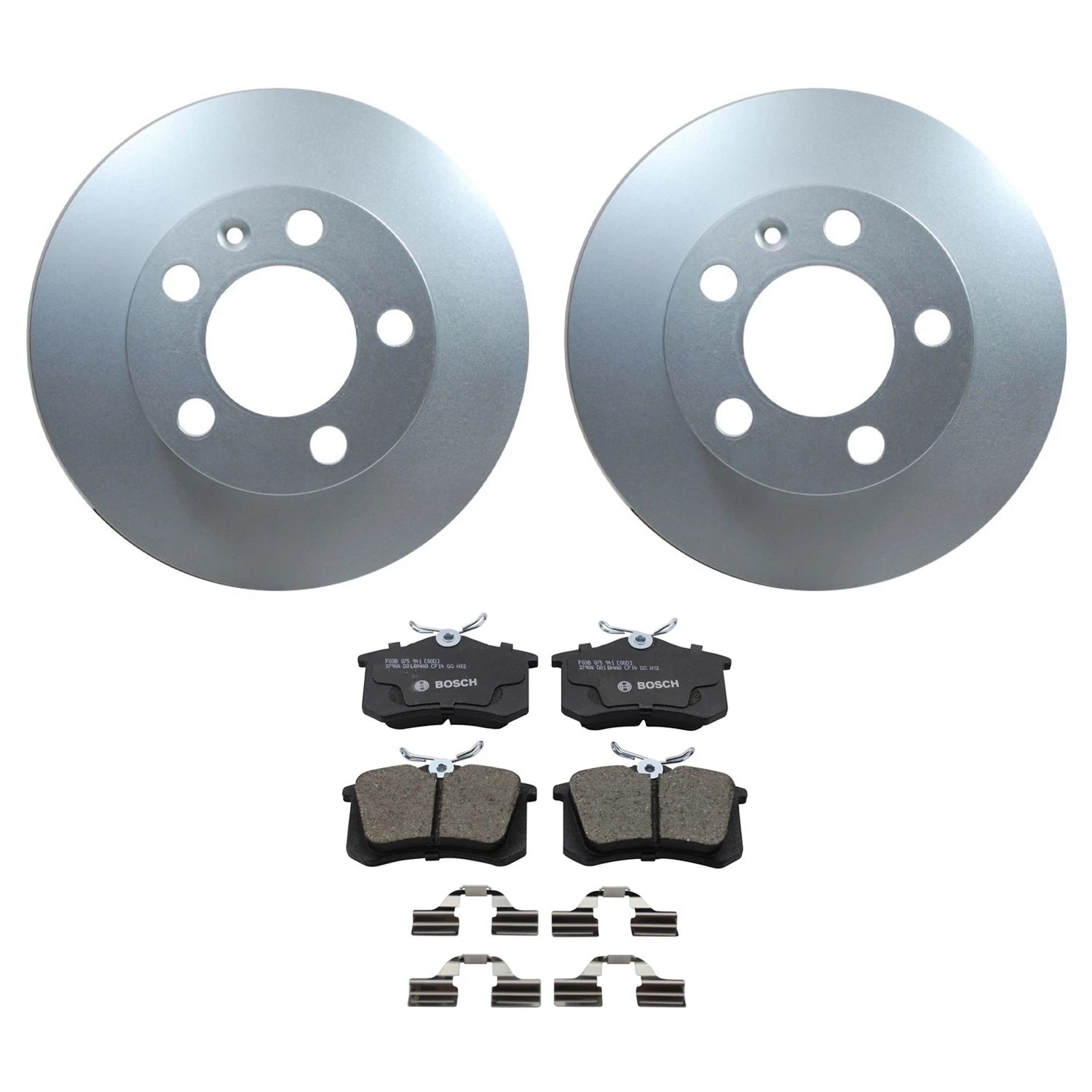 Set of 4 Hella Rear Rotors & Bosch QuietCast Ceramic Brake Pads for VW Beetle Golf Jetta TT