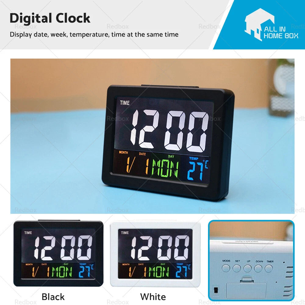 LED Wall Desk Clock with Calendar and Temperature for Home Office (02-19)
