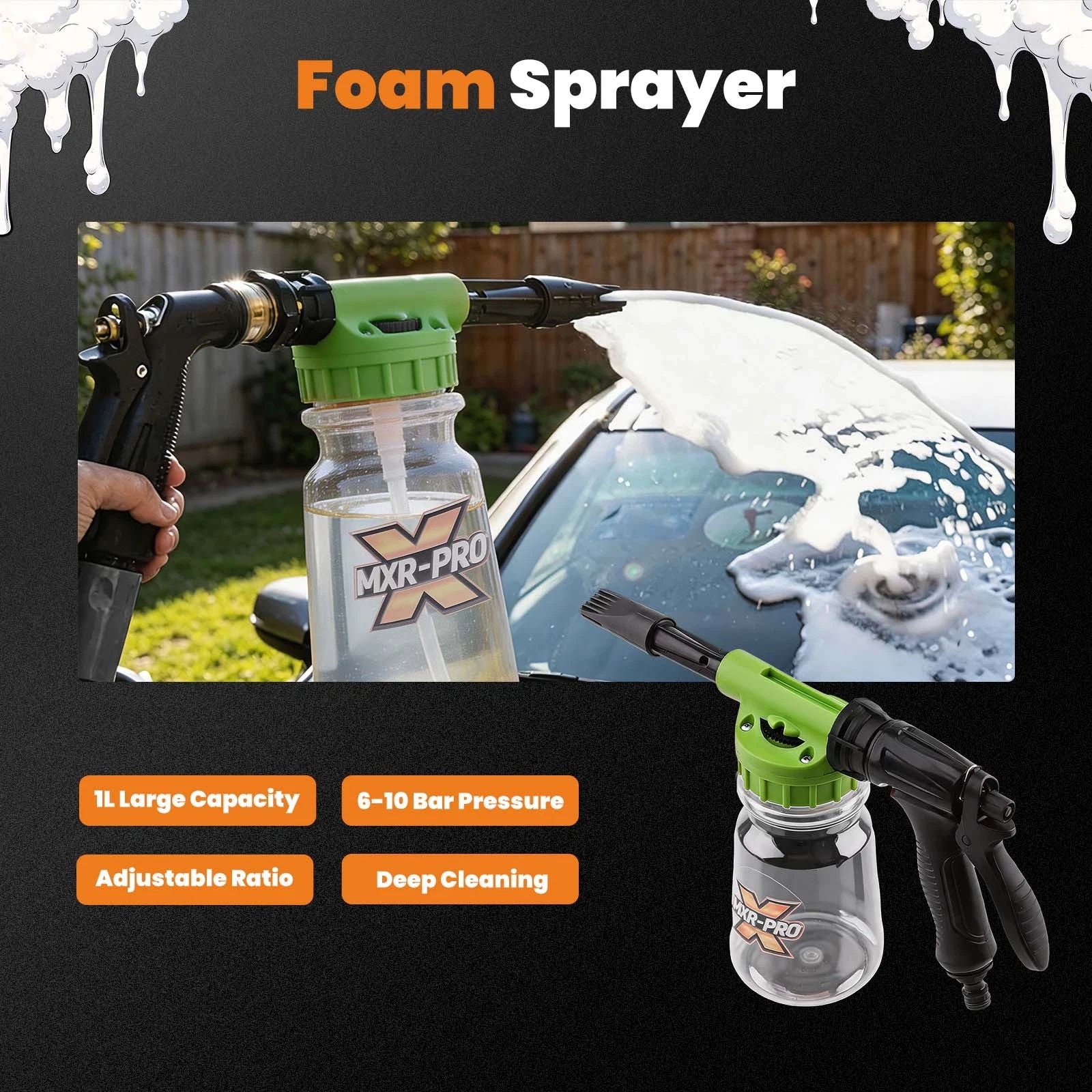 Foam Cannon Spray for Car Wash Garden Hose (Adjustable)