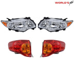 Pair of Halogen Chrome Headlights & Red Outer Tail Lights for Toyota Corolla (2009–2010)