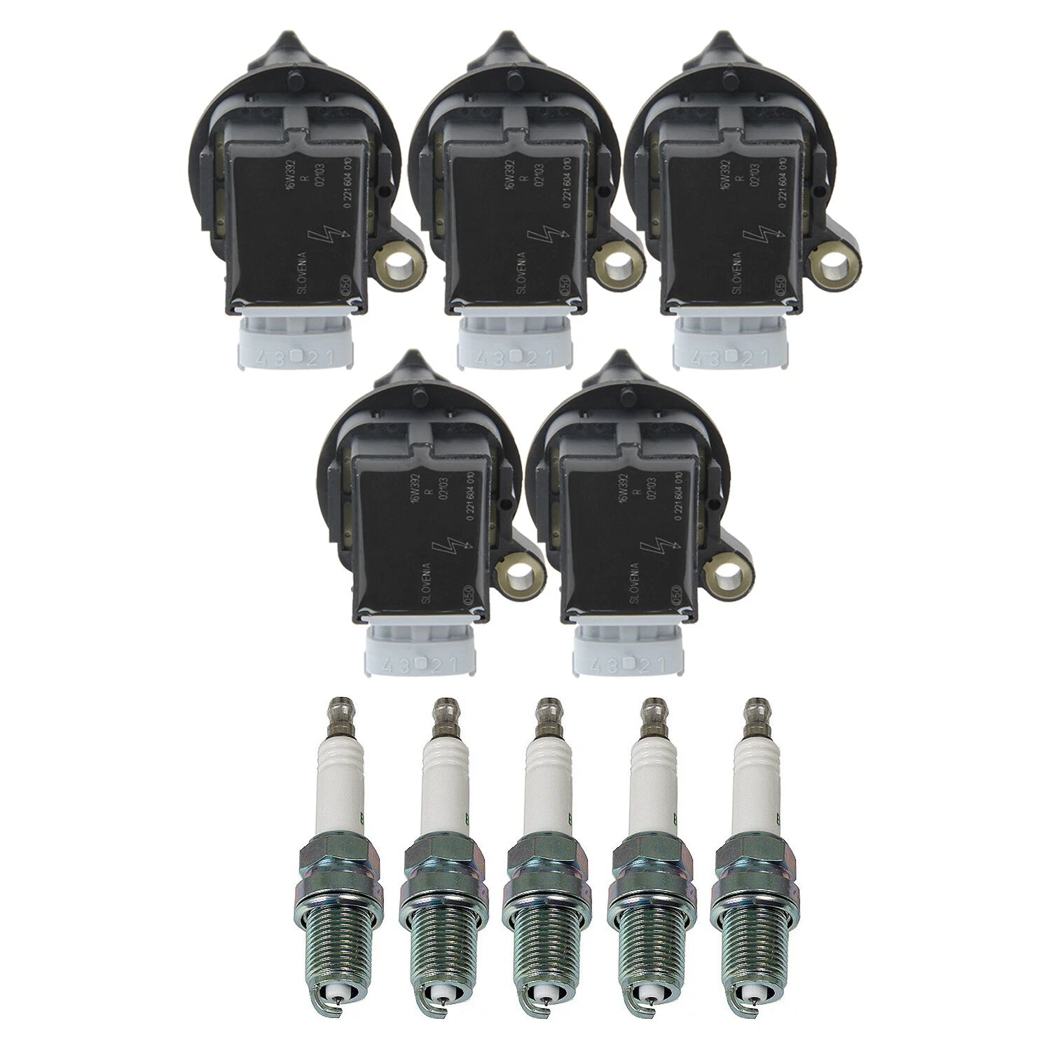 Set of 5 Ignition Coils & NGK G-Power Spark Plugs for Volvo C30 C70 S60 V70 XC90