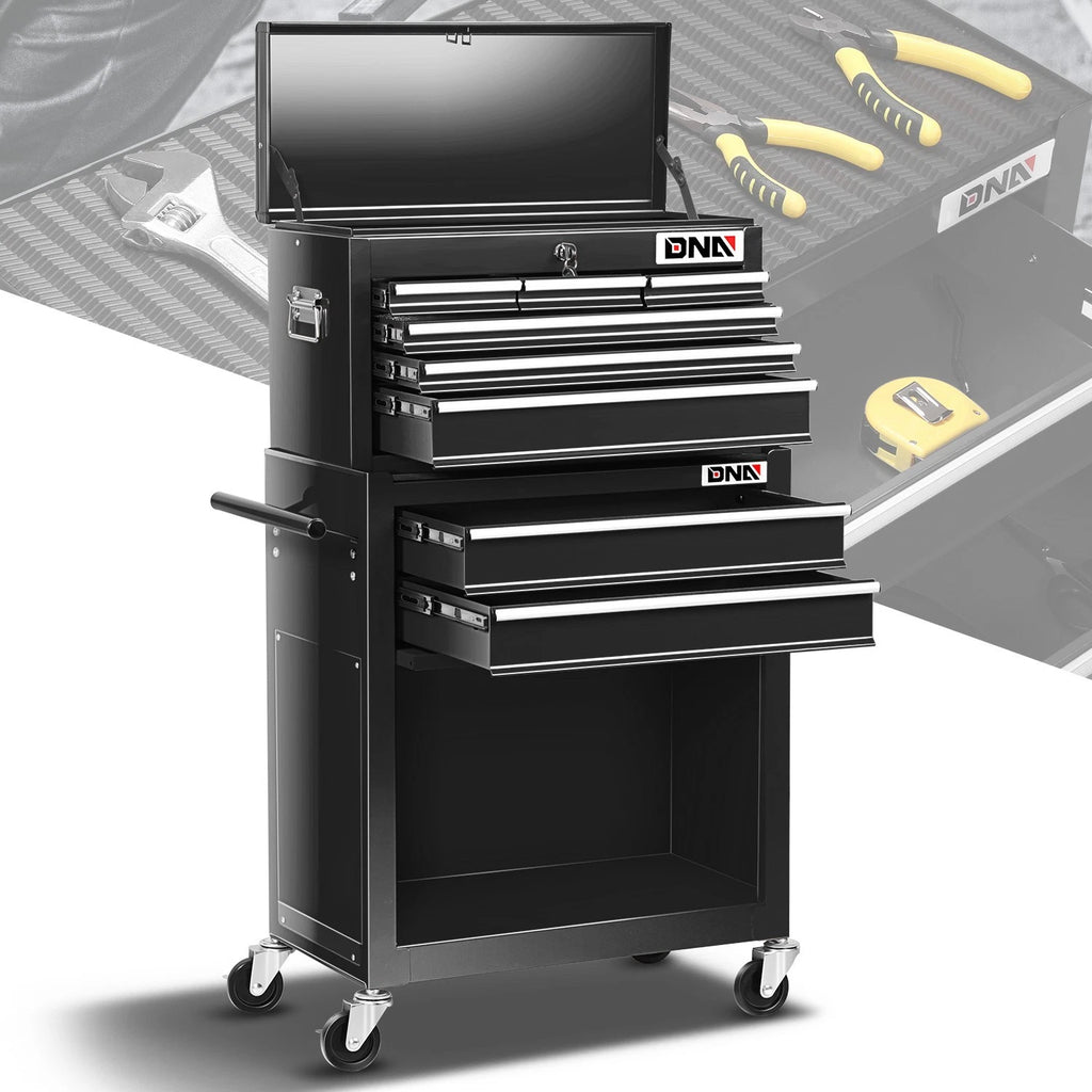 2X Black 8 Drawer Rolling Tool Cabinet with Ample Storage
