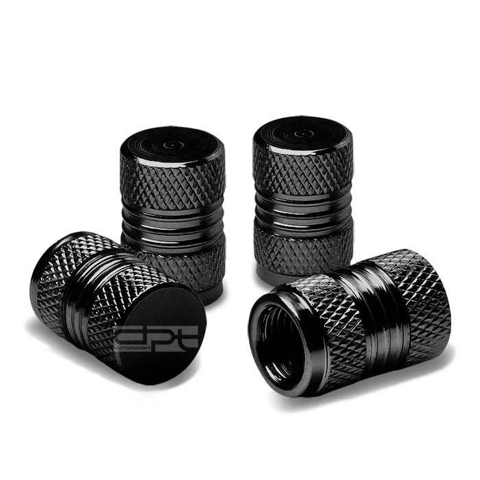 Set of 4 Aluminum Tire Valve Stem Caps for Universal Fit (Black)