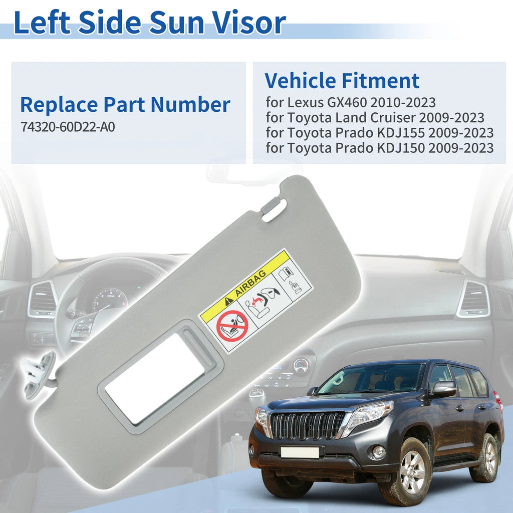 Left Side Sun Visor for Lexus GX460 (2010–2023) No. 74320-60D22-A0 Gray
