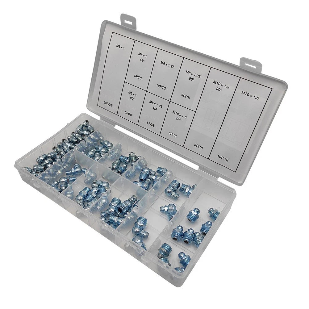 Set of 110 Nickel Plated Iron Grease Nipples for Efficient Lubrication